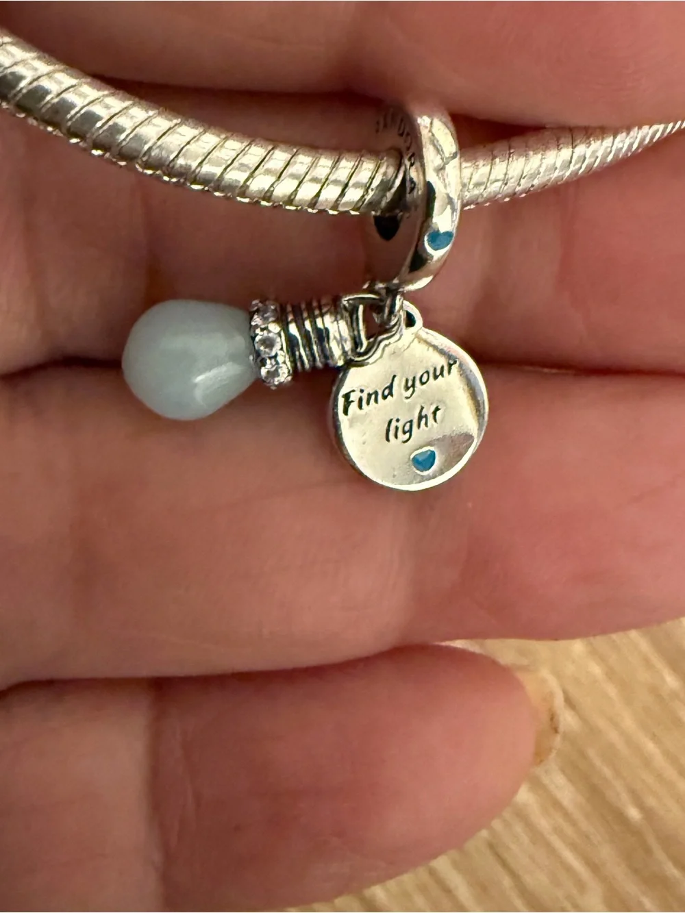 Pandora Silver 'Find Your Light' Charm with Pale Blue Teardrop Accent